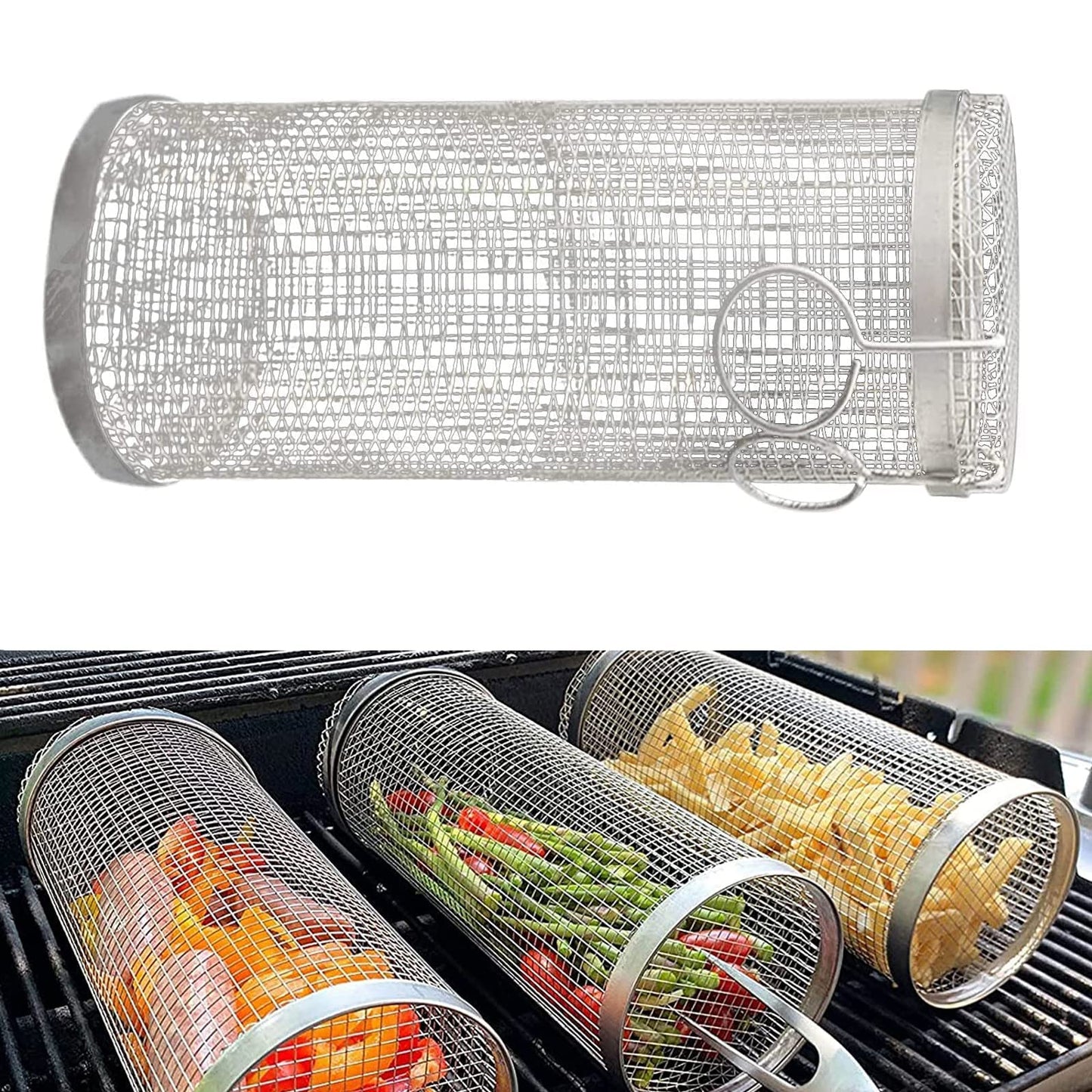 Rolling Grilling Basket Metal BBQ Barbecue