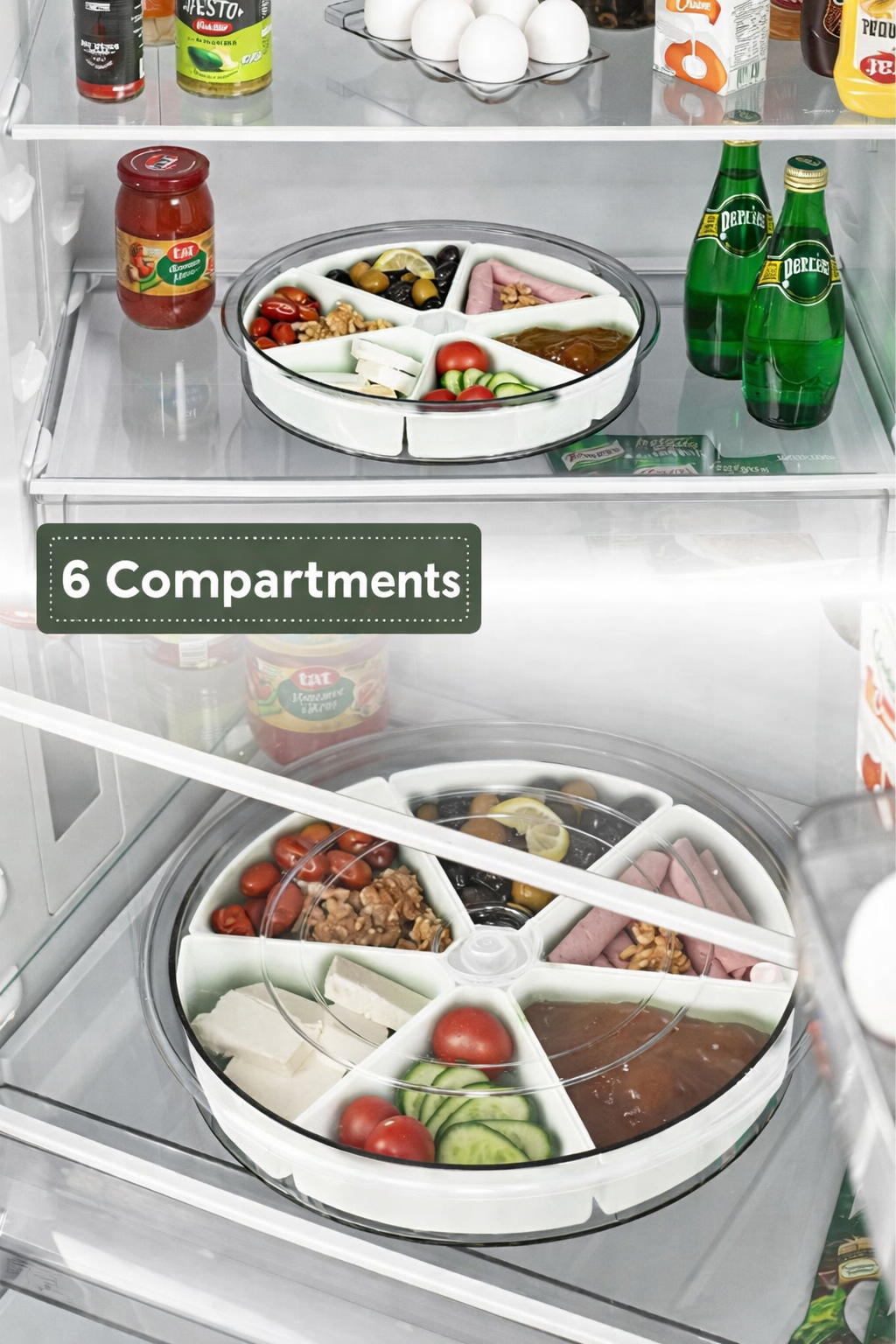 Large 6 Compartment 360 Rotating Breakfast Set Bowls Round Serving